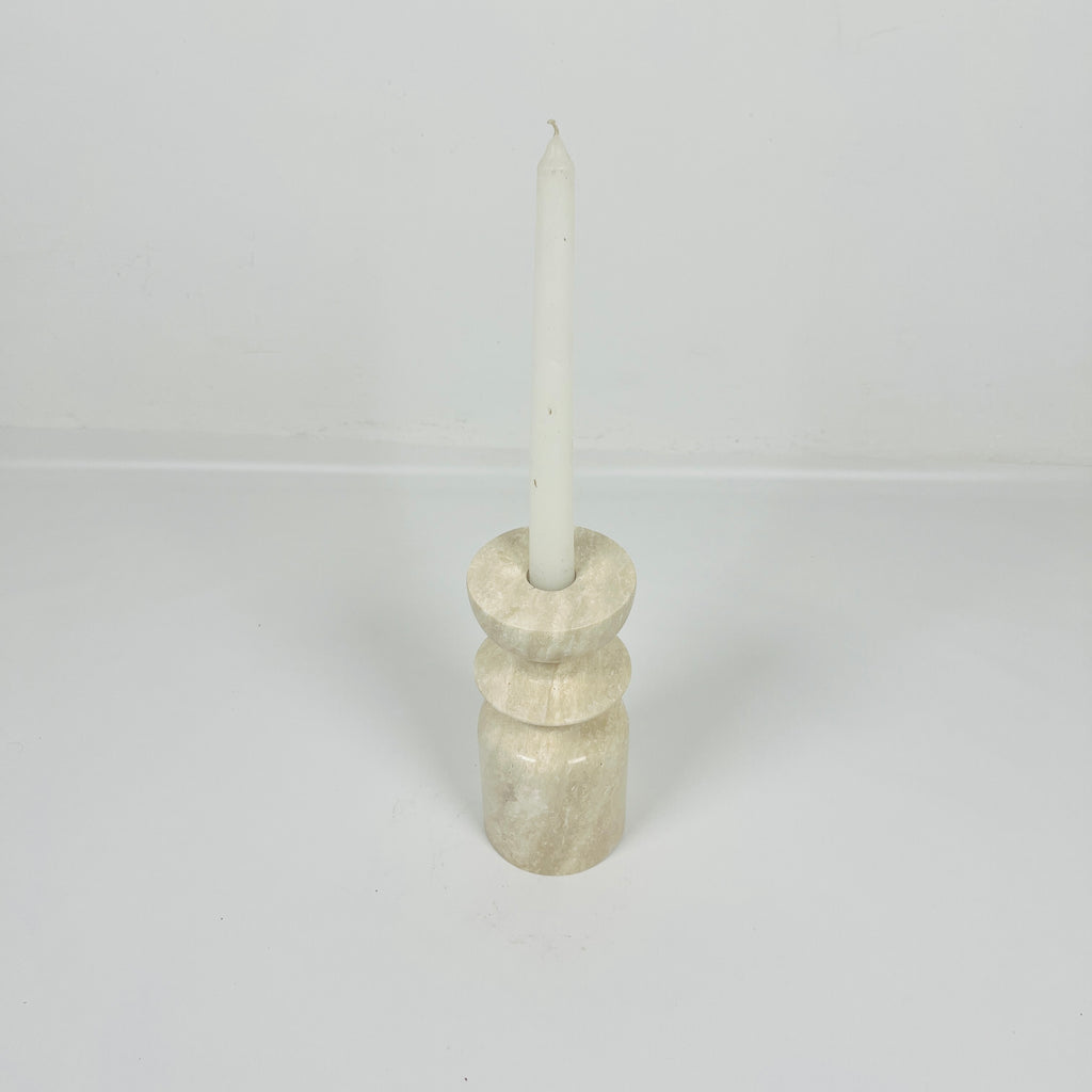 Short Ringed Bottled Travertine Candle Stand