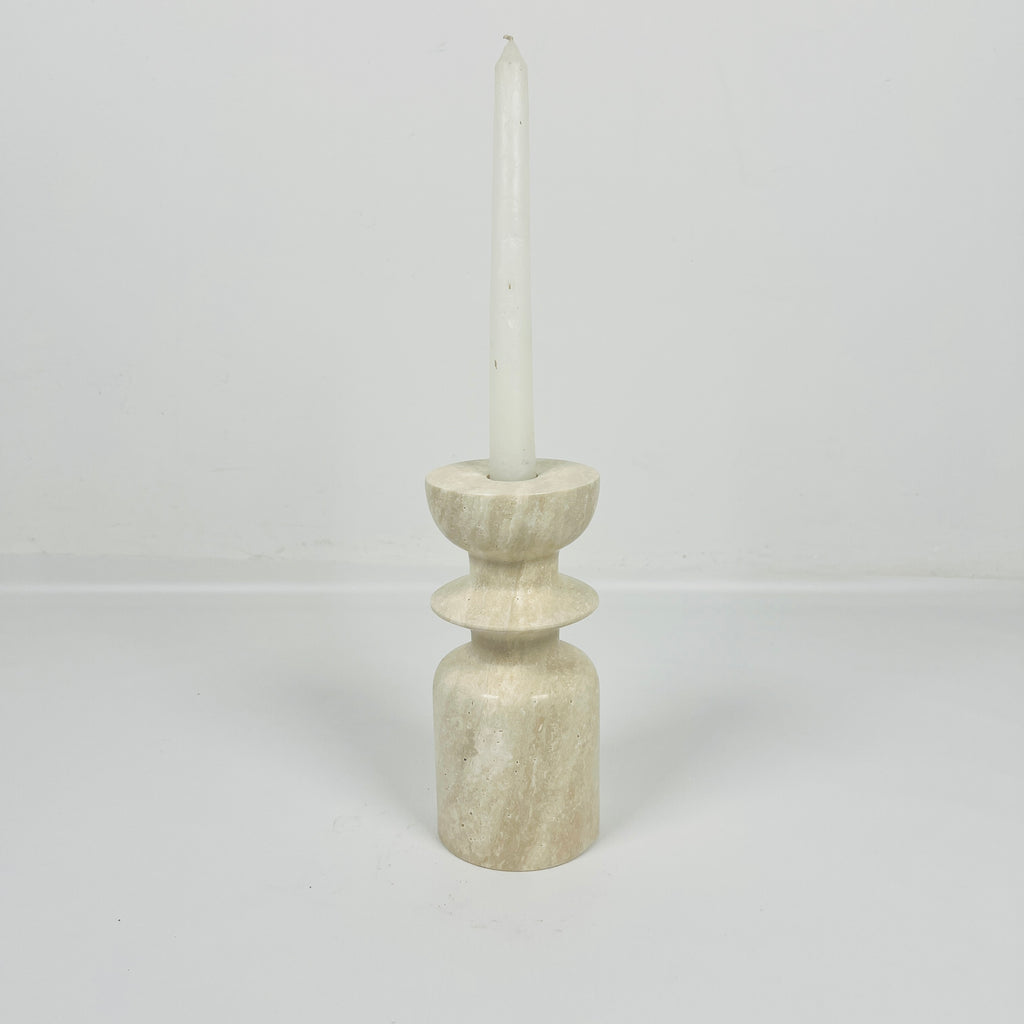 Short Ringed Bottled Travertine Candle Stand