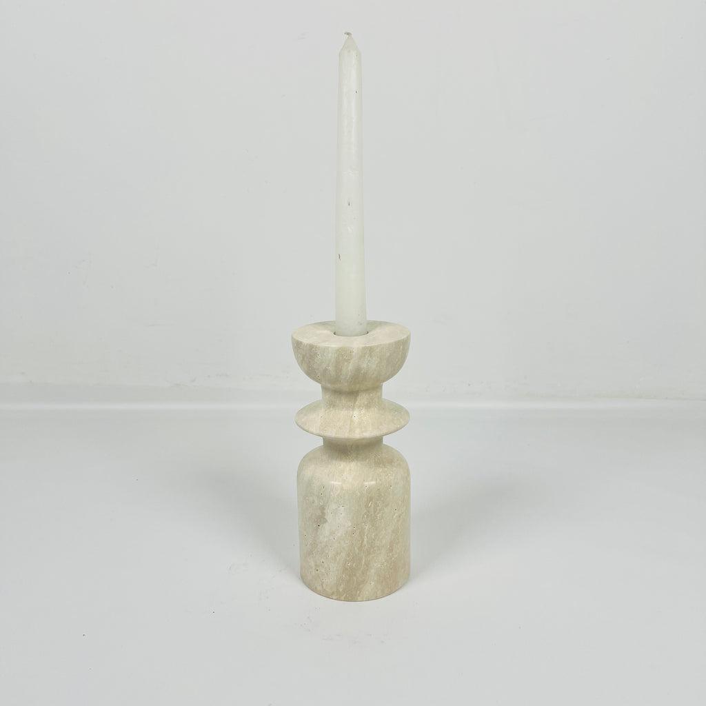 Short Ringed Bottled Travertine Candle Stand