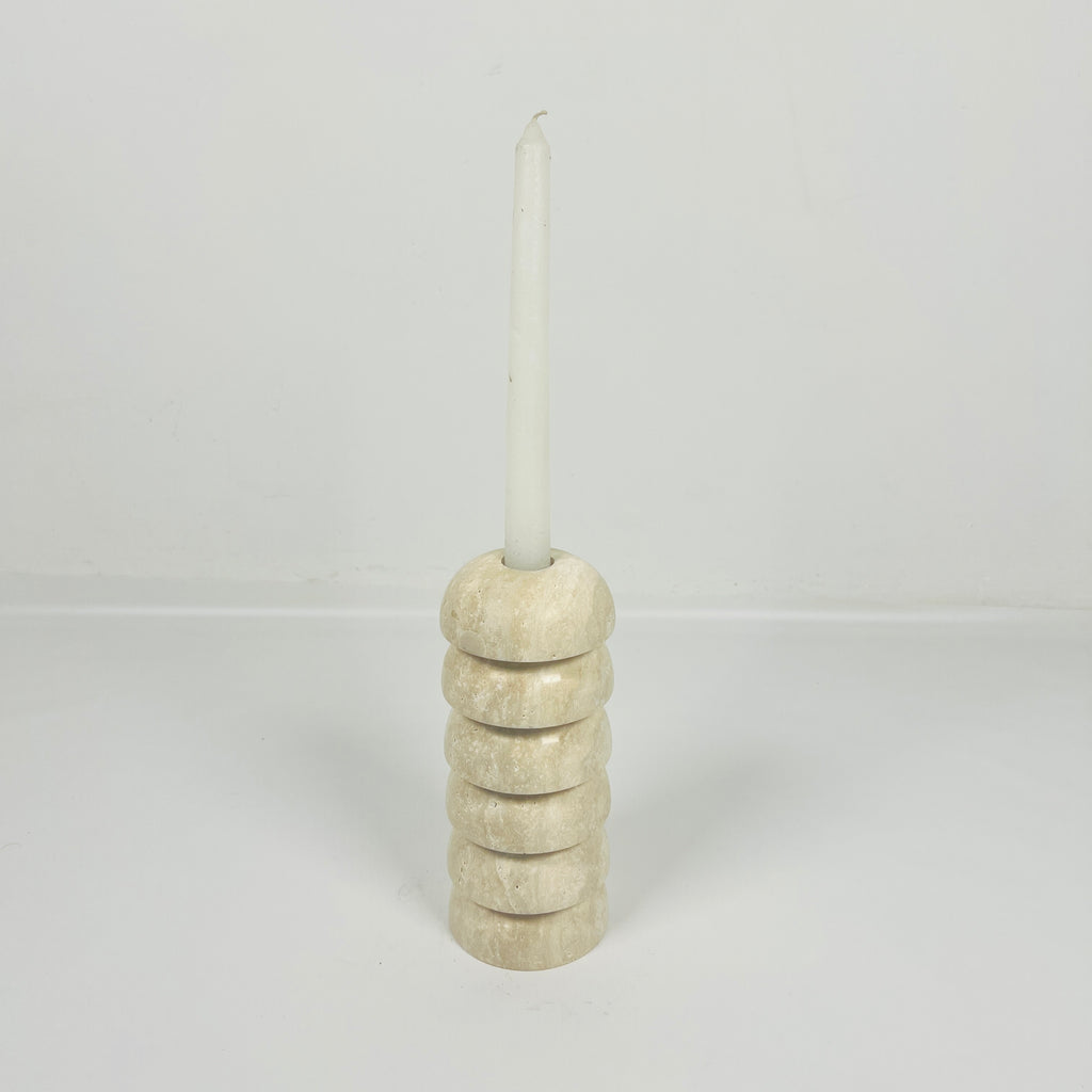 Stacked Domes Travertine Candle Stand