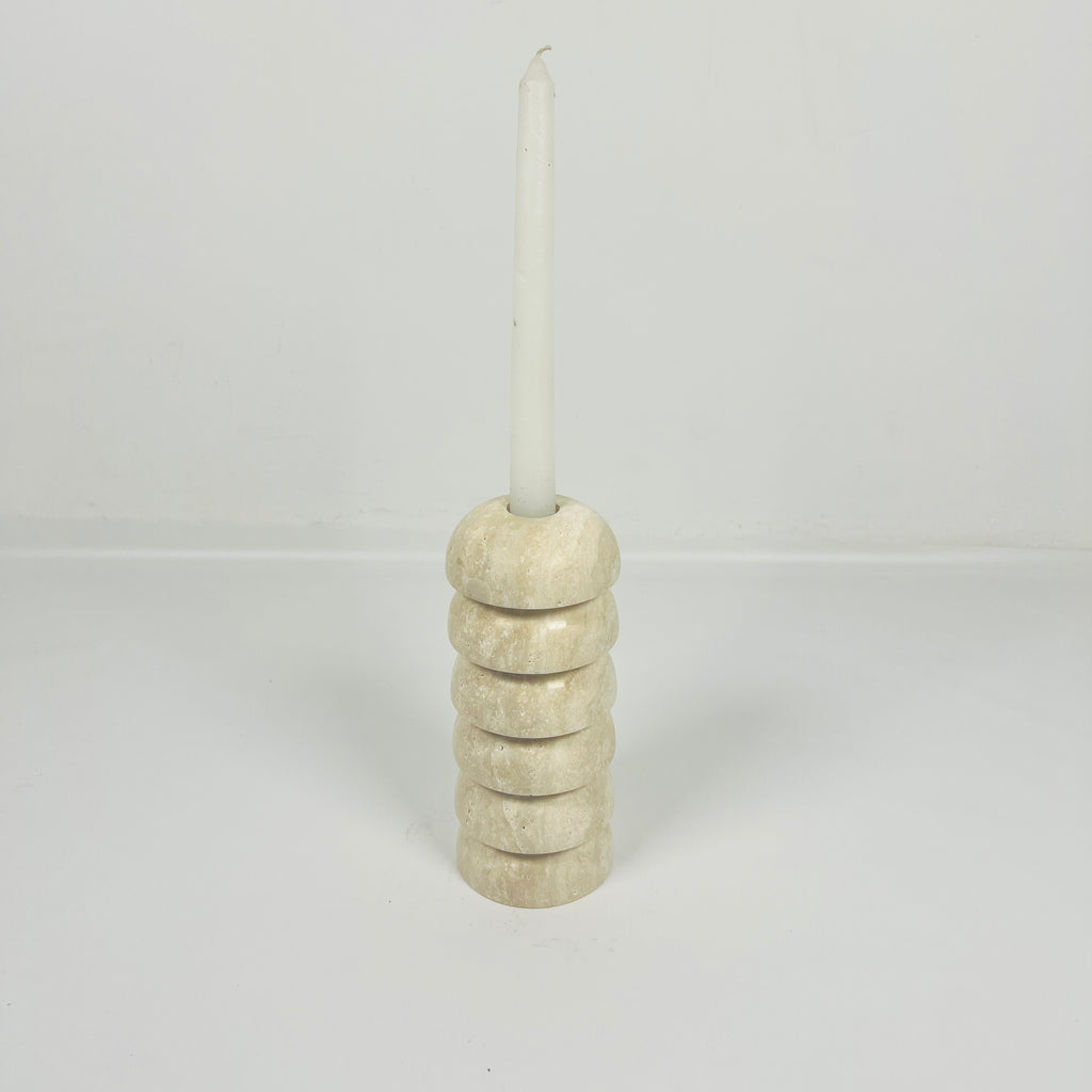 Stacked Domes Travertine Candle Stand