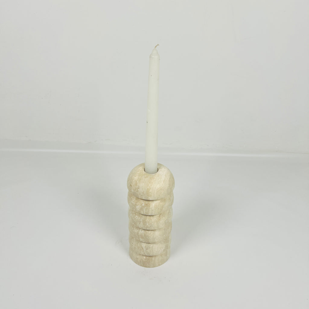 Stacked Domes Travertine Candle Stand