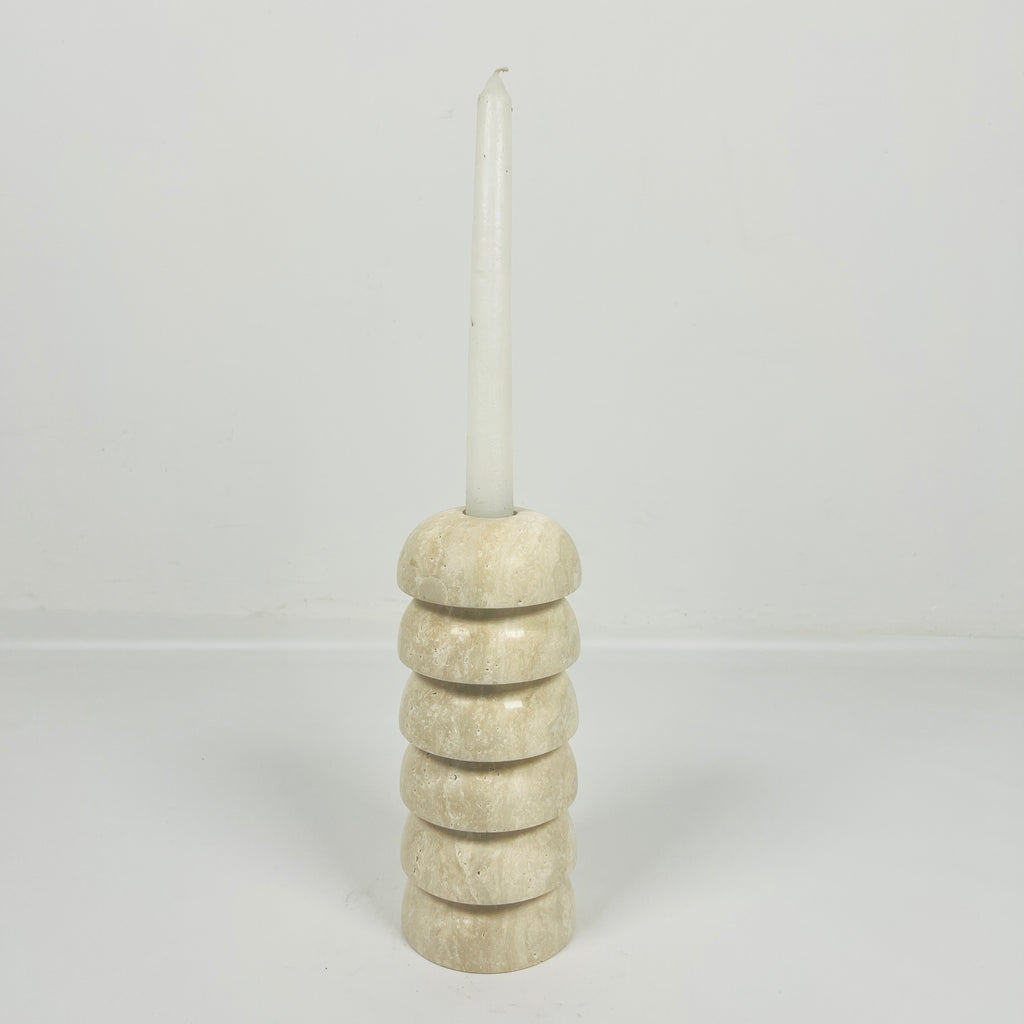 Stacked Domes Travertine Candle Stand