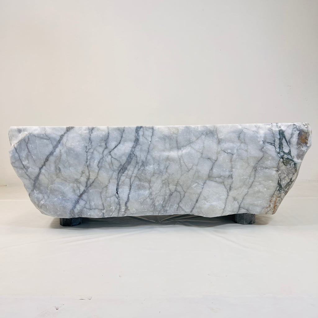 Hand Crafted Marble Bathtub in Grey Veined Marble