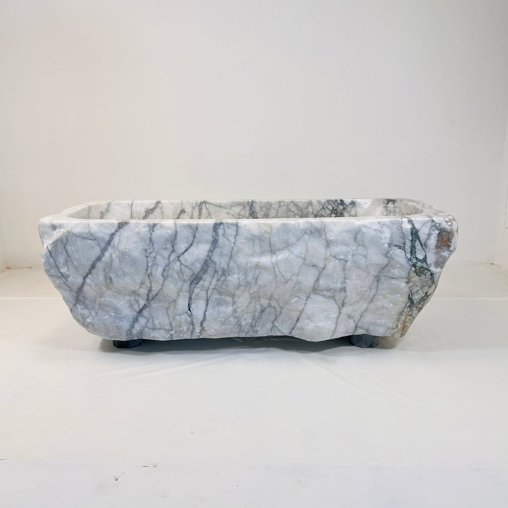 Hand Crafted Marble Bathtub in Grey Veined Marble