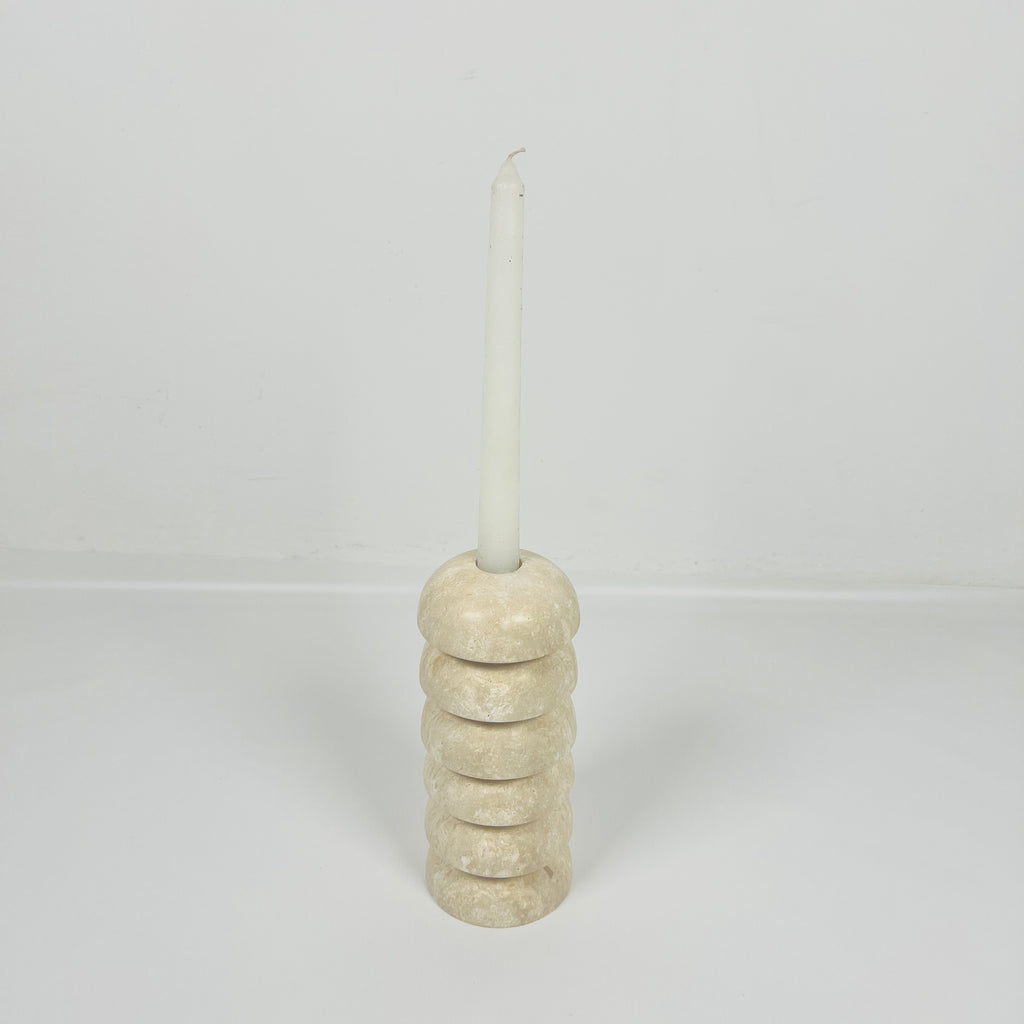 Stacked Domes Travertine Candle Stand