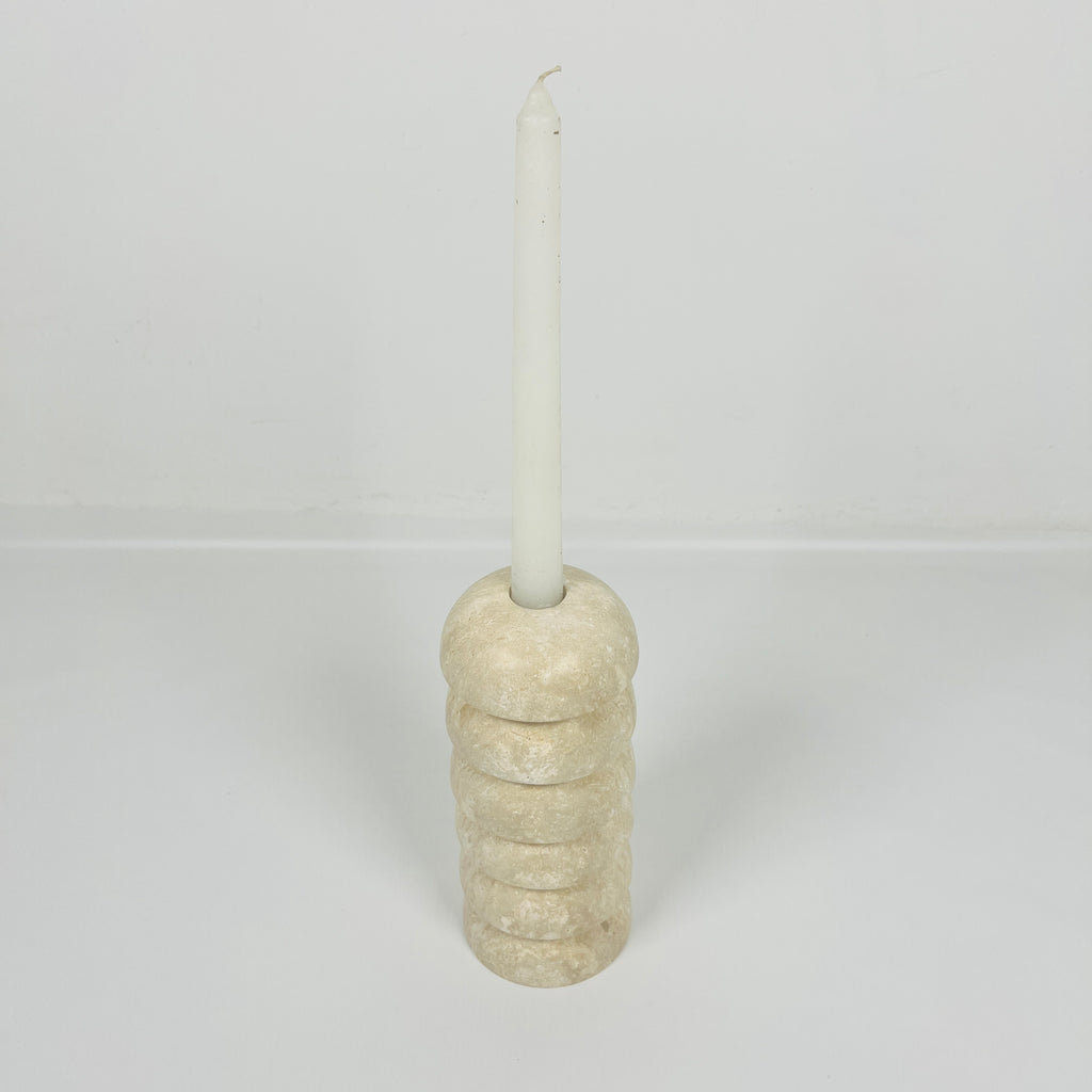 Stacked Domes Travertine Candle Stand