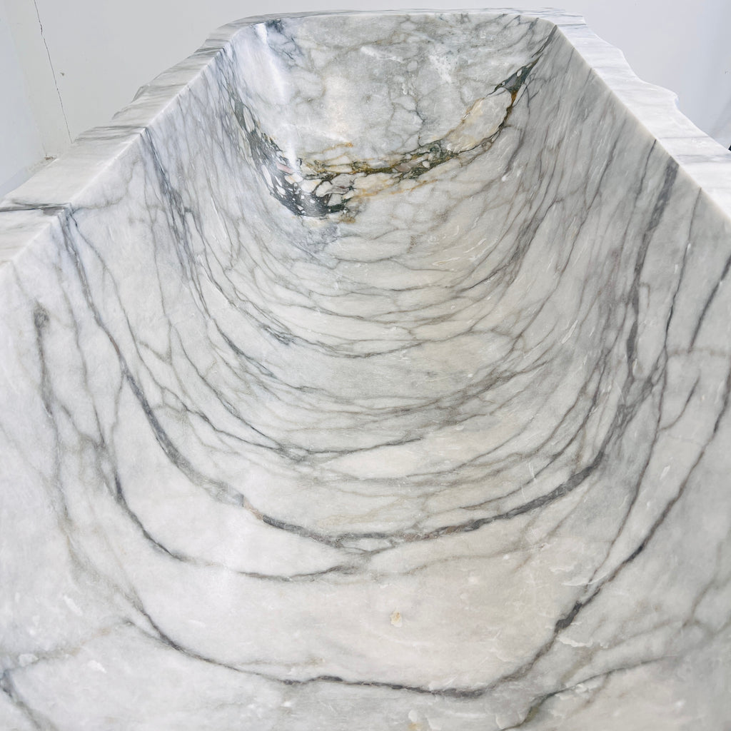 Hand Crafted Marble Bathtub in Grey Veined Marble