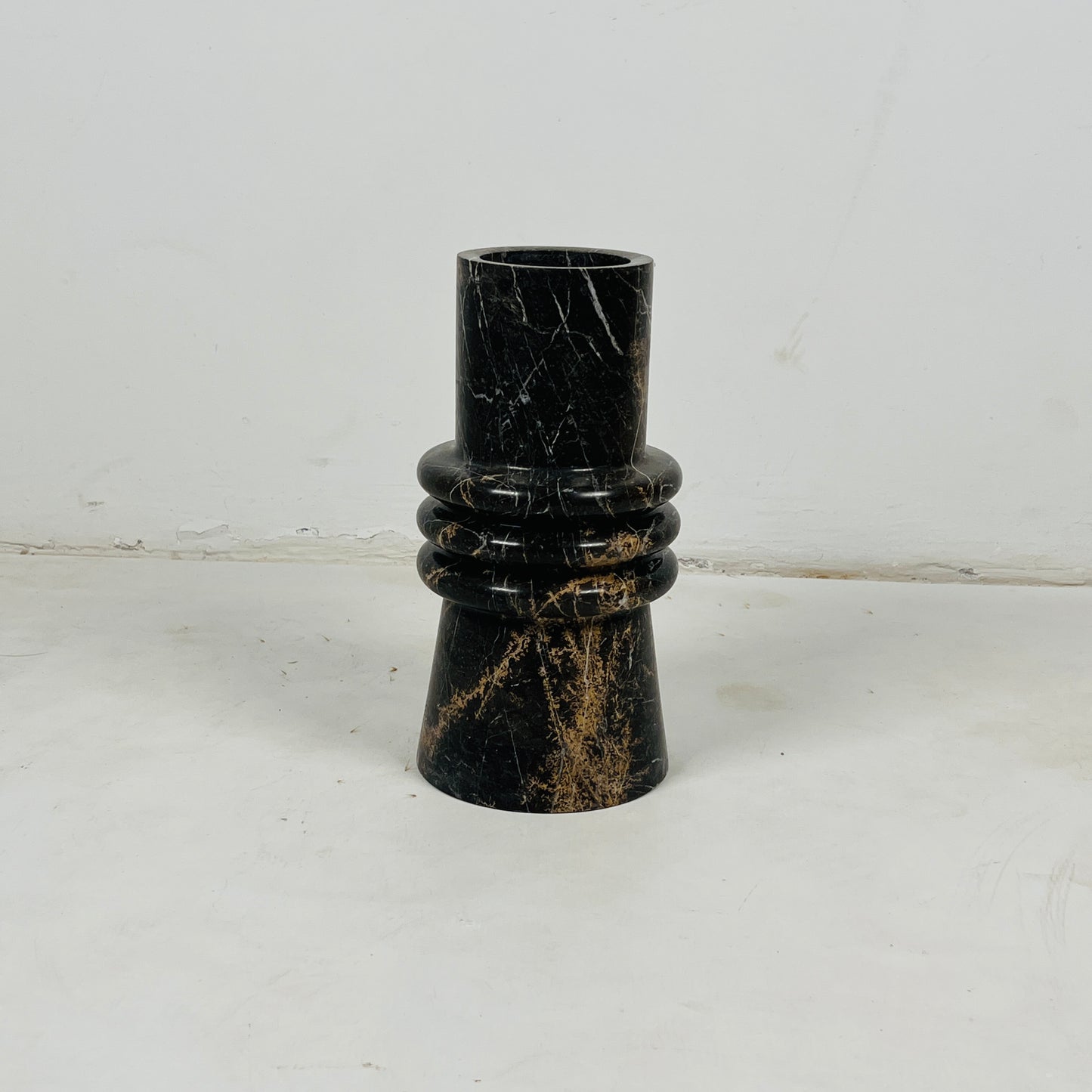 Ringed Marble Vase - Black