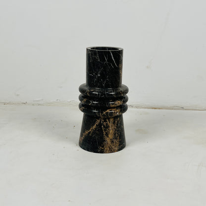 Ringed Marble Vase - Black
