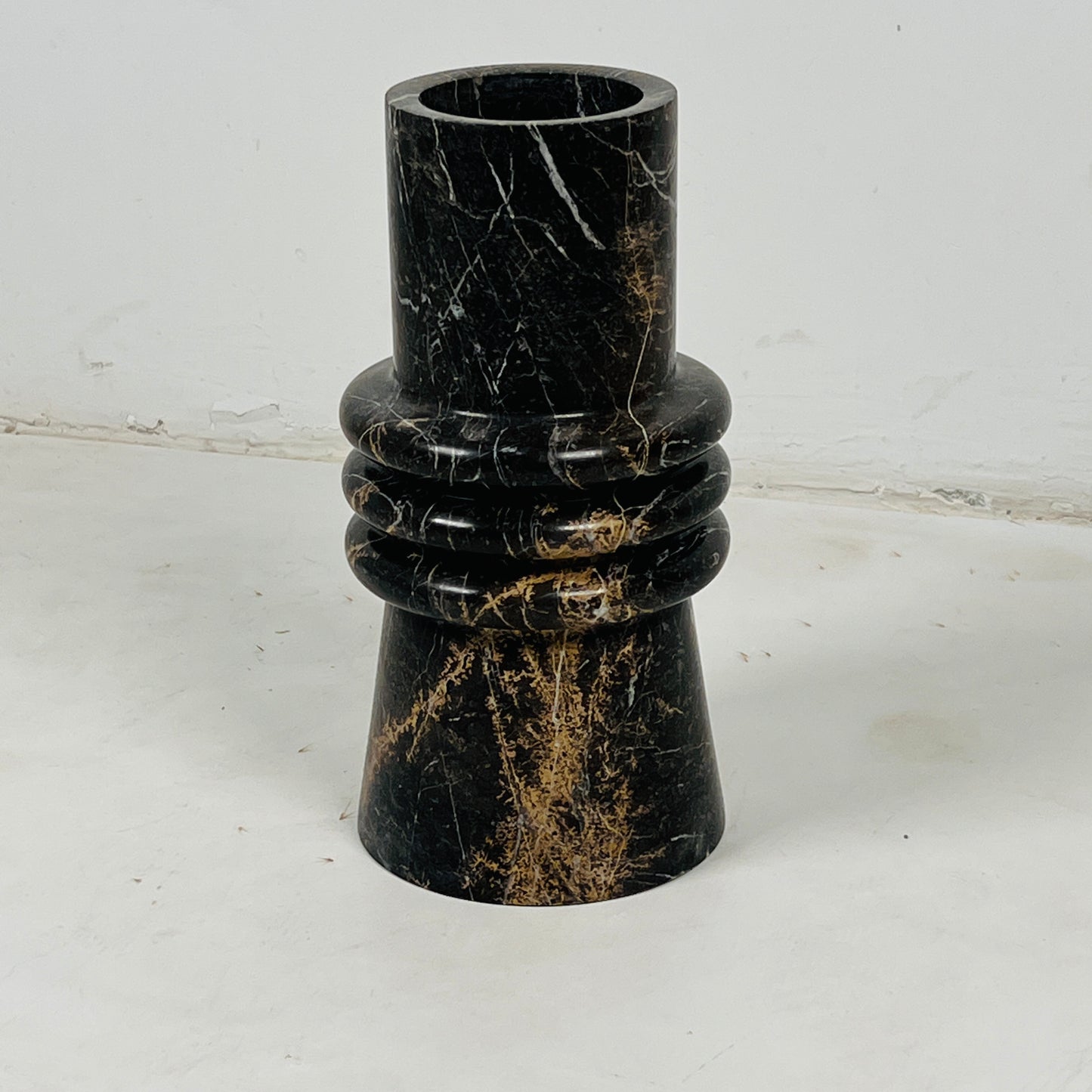 Ringed Marble Vase - Black