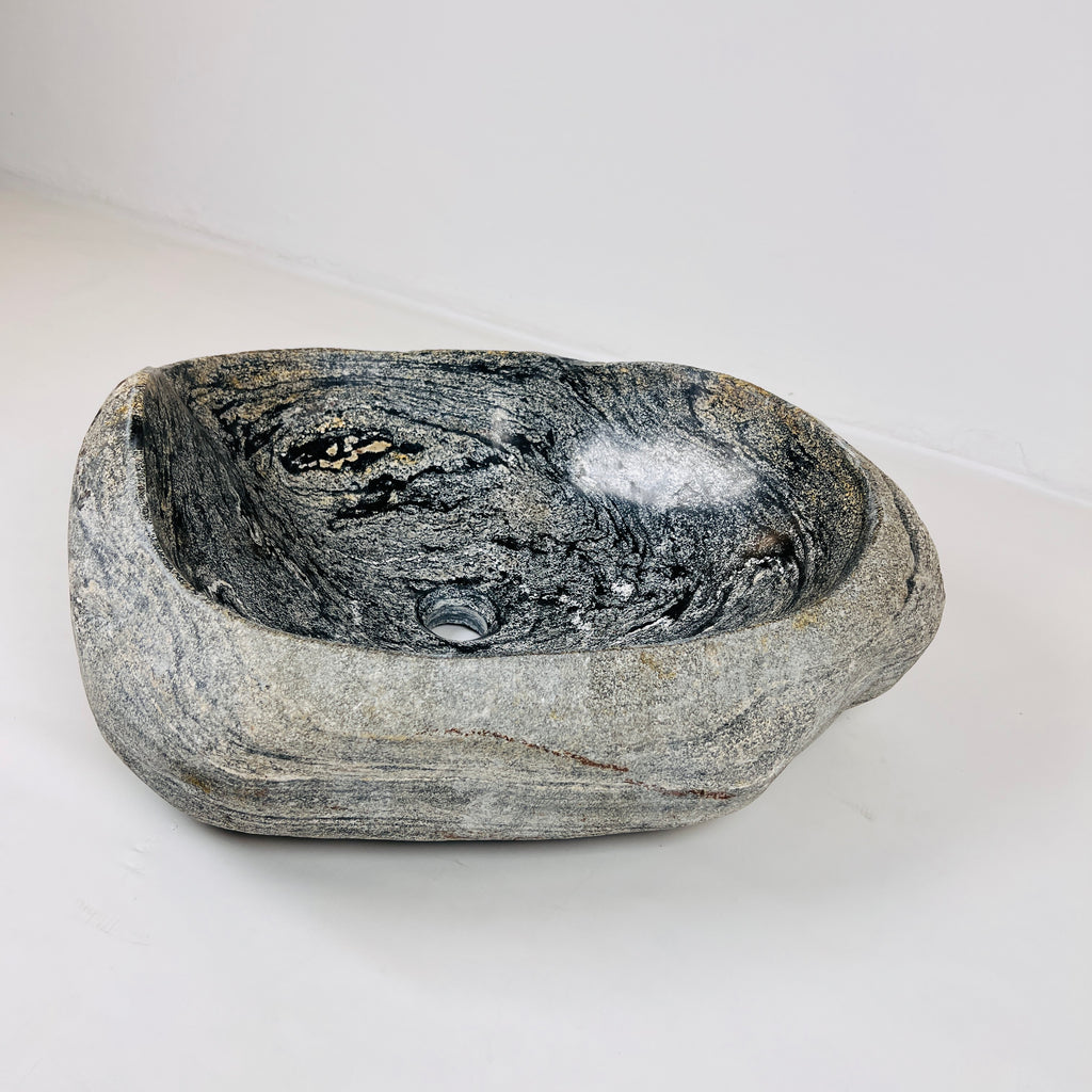 Rippled Dark Grey River Stone Sink