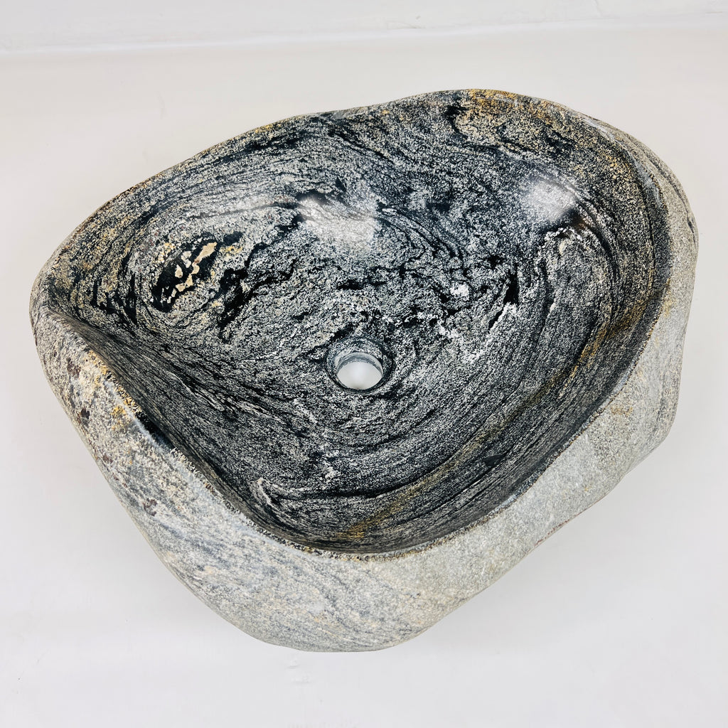 Rippled Dark Grey River Stone Sink