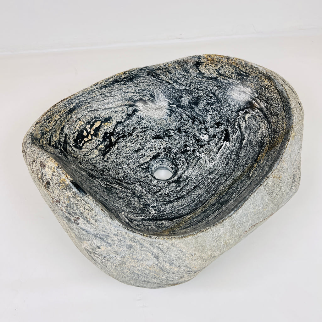 Rippled Dark Grey River Stone Sink