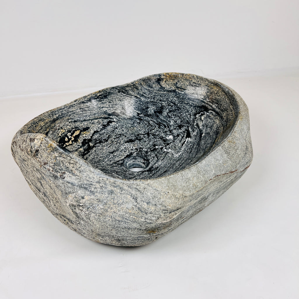 Rippled Dark Grey River Stone Sink