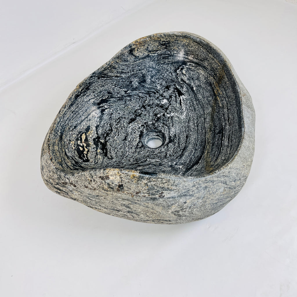 Rippled Dark Grey River Stone Sink