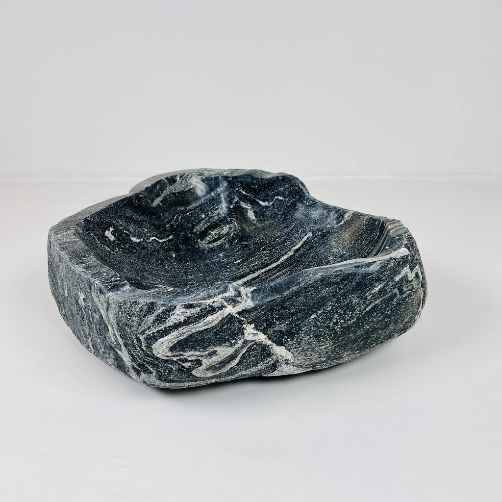 White Lined Black River Stone Sink