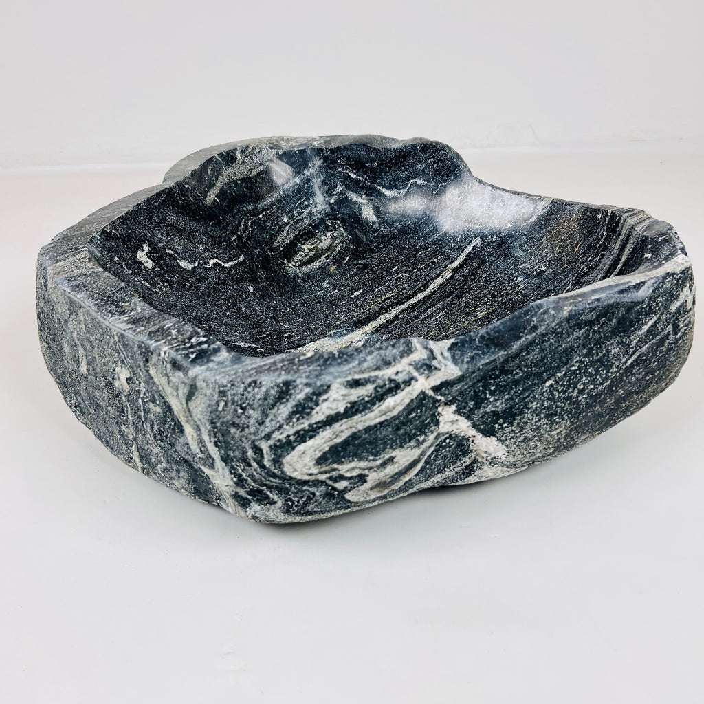 White Lined Black River Stone Sink