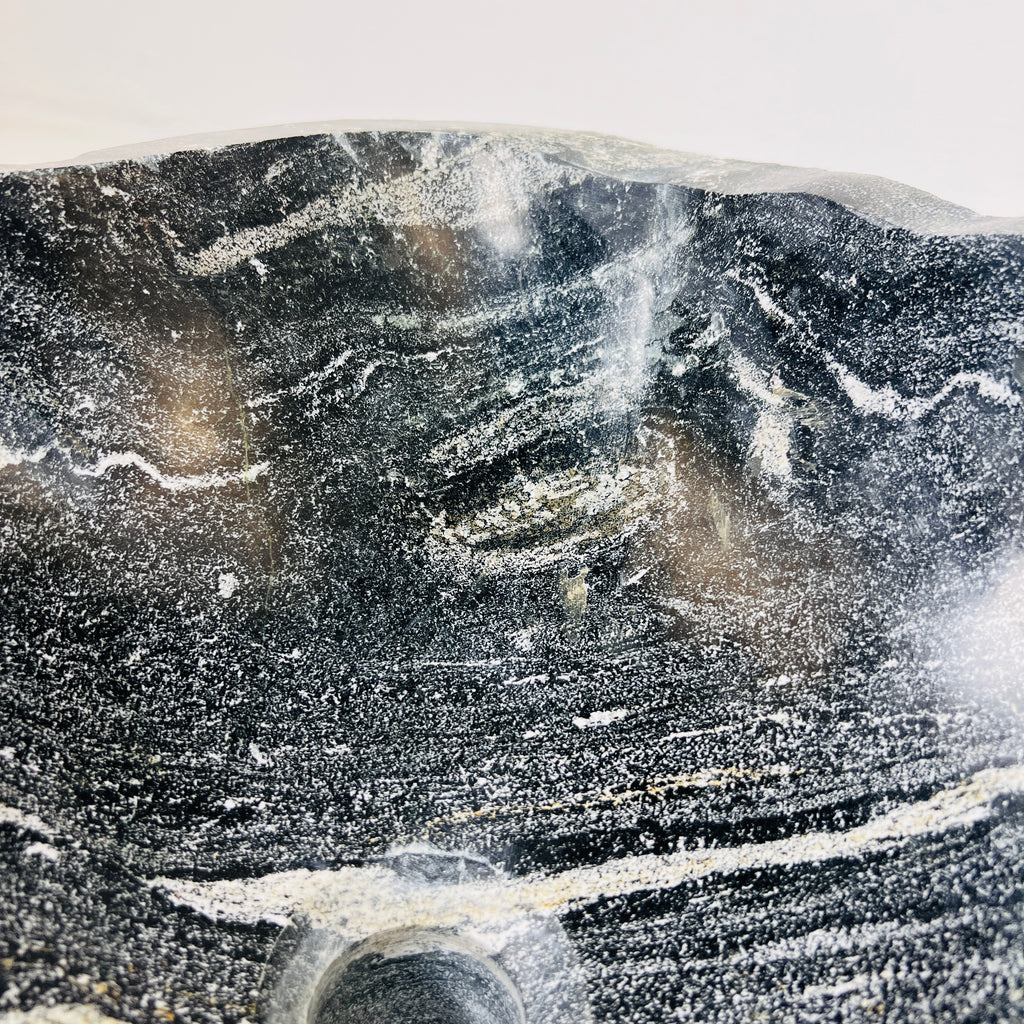 White Lined Black River Stone Sink