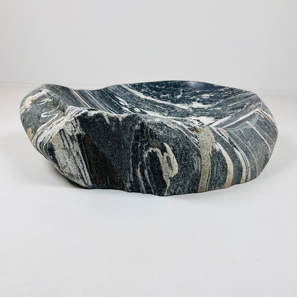 White Lined Black River Stone Sink