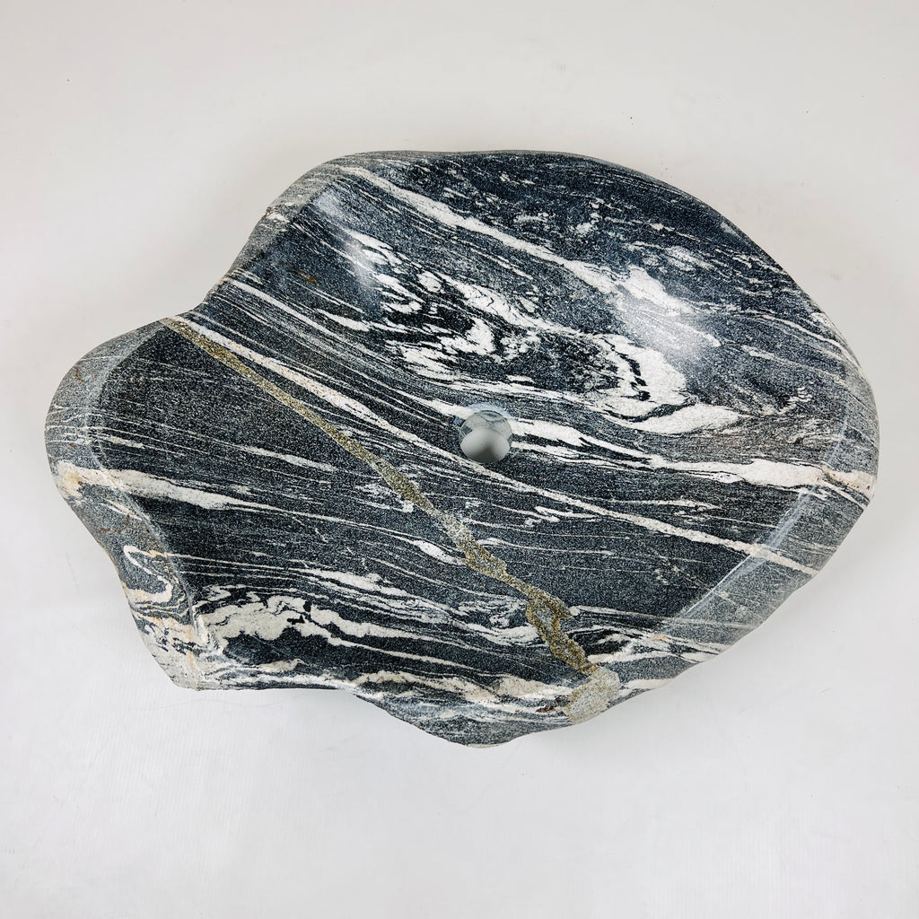 White Lined Black River Stone Sink