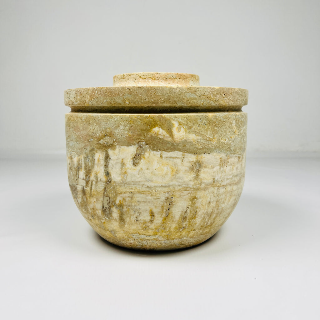 Ringed Wide Bottom Travertine Vase (Large)