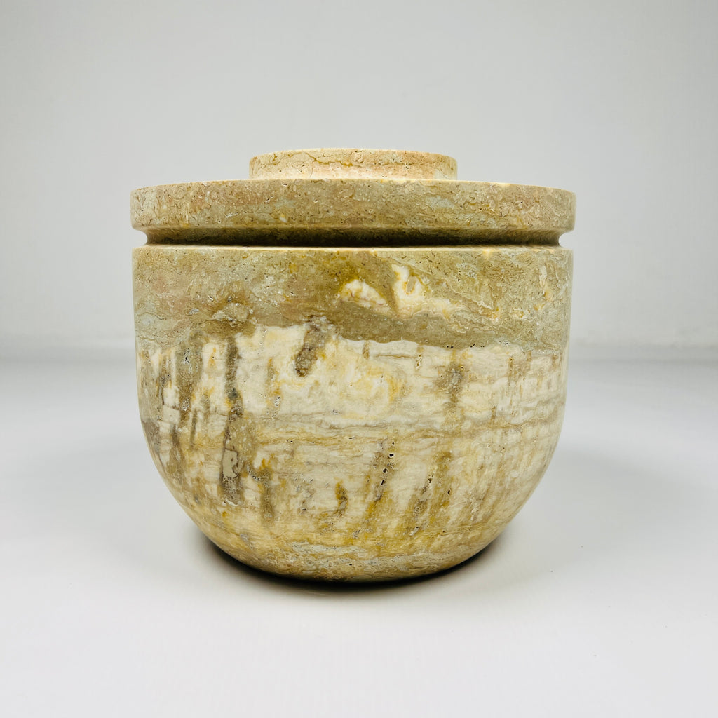 Ringed Wide Bottom Travertine Vase (Large)