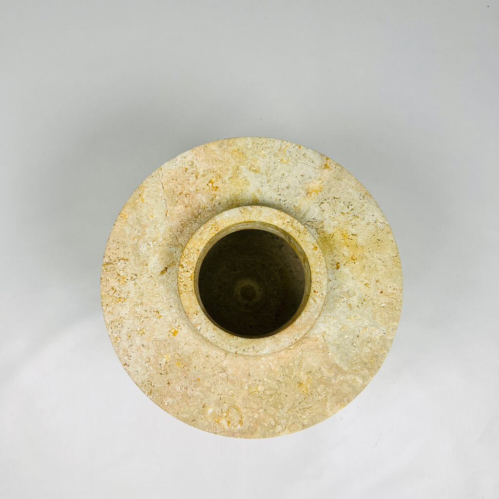 Ringed Wide Bottom Travertine Vase (Large)