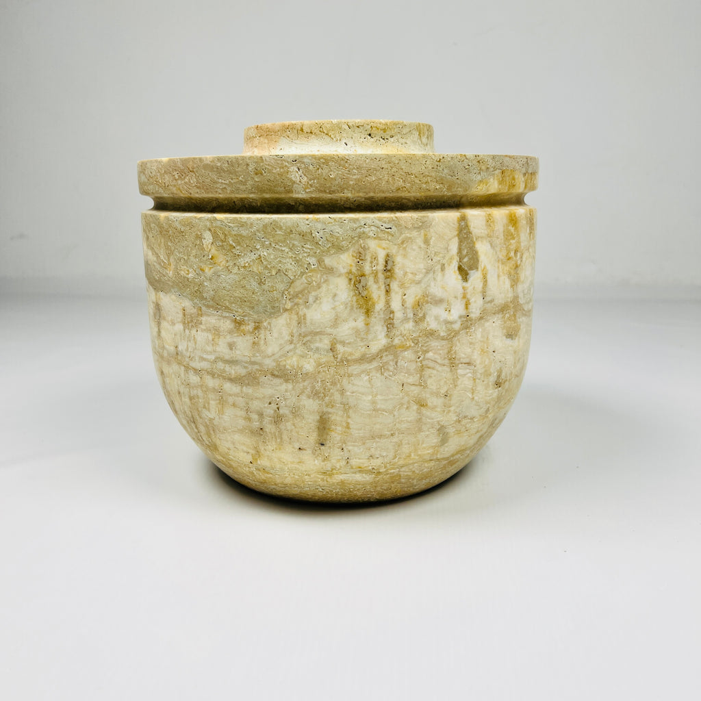 Ringed Wide Bottom Travertine Vase (Large)