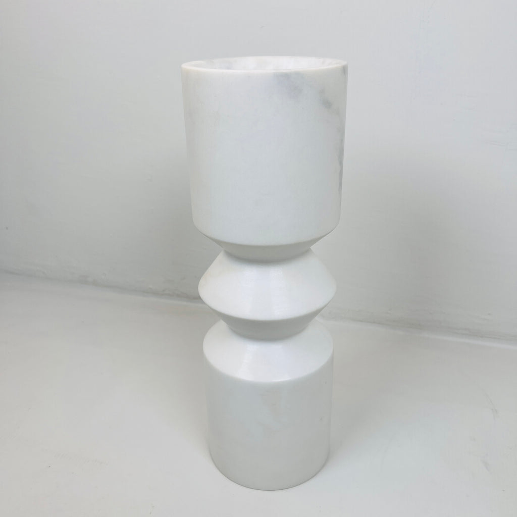 Bulged Disc White Marble Candle Stand