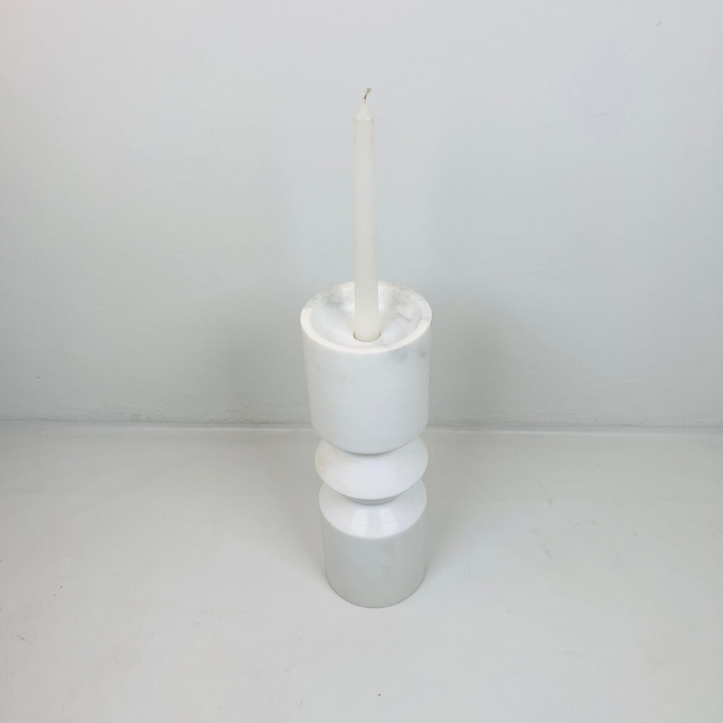 Bulged Disc White Marble Candle Stand