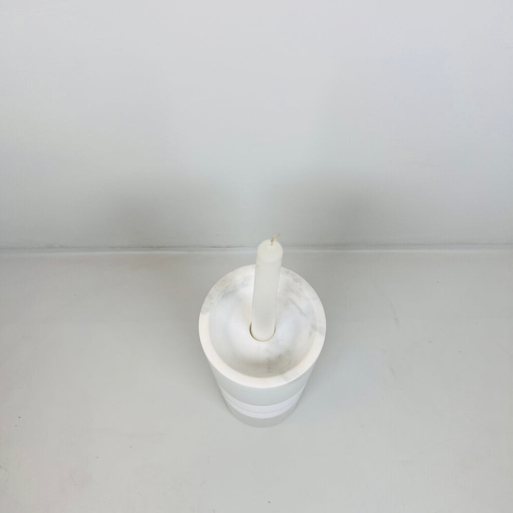 Bulged Disc White Marble Candle Stand