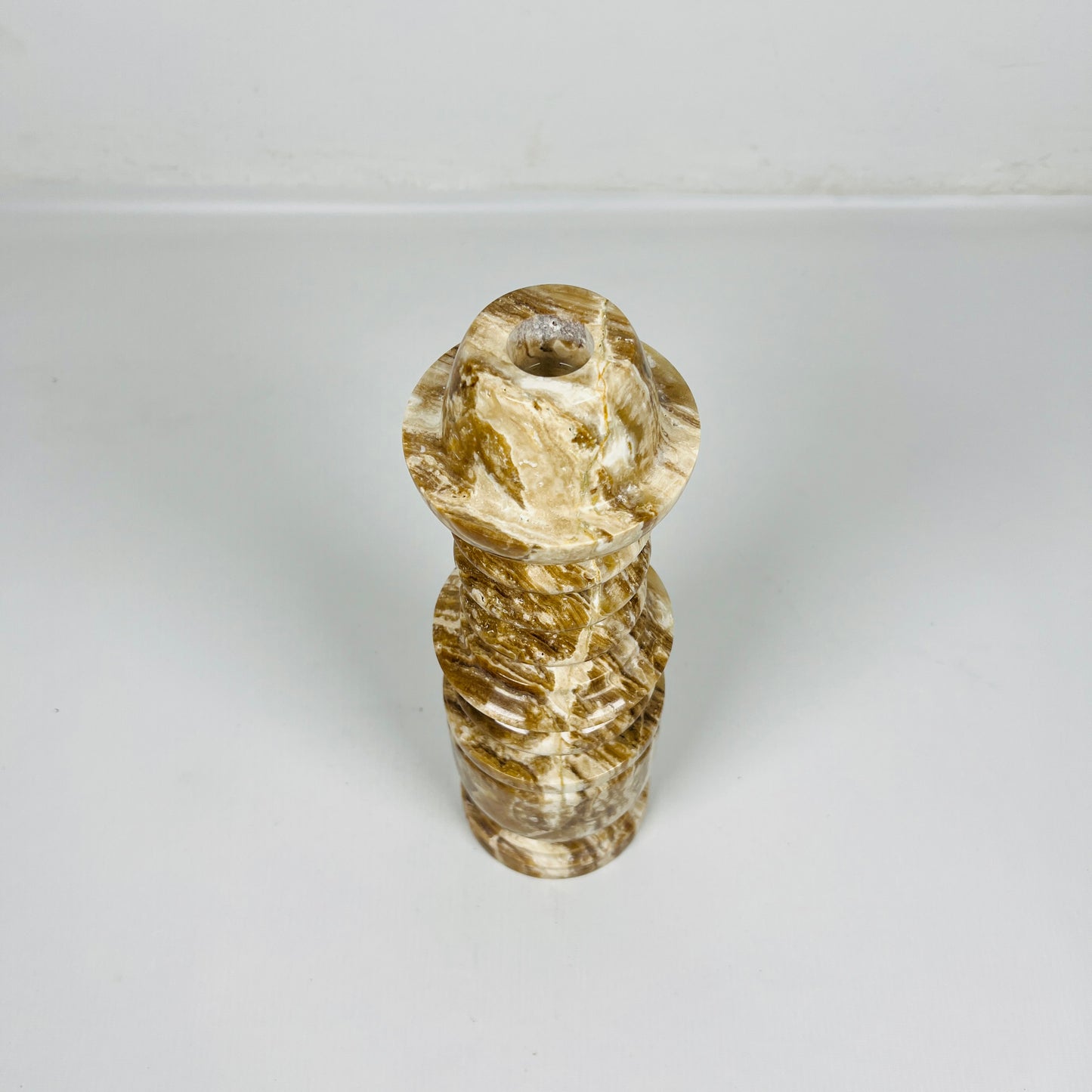 Cairn Candle Stand - Travertine & Onyx