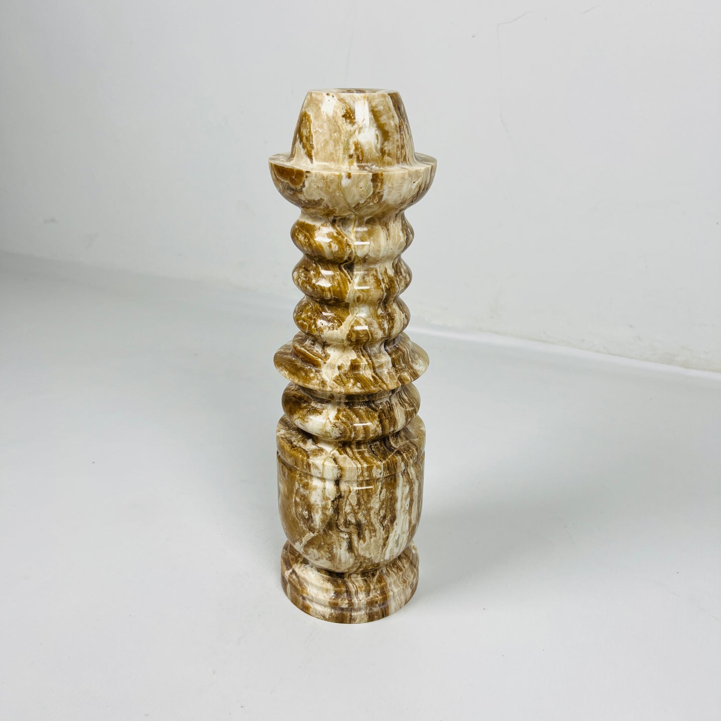 Cairn Candle Stand - Travertine & Onyx