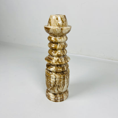 Cairn Candle Stand - Travertine & Onyx