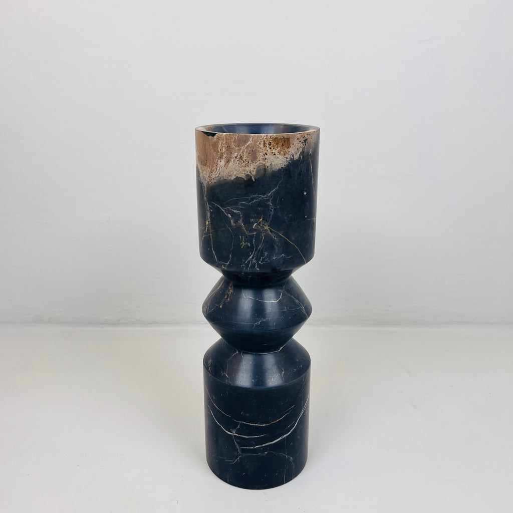 Bulged Disc Black Marked Marble Candle Stand