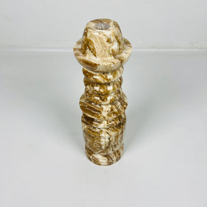 Cairn Candle Stand - Travertine & Onyx