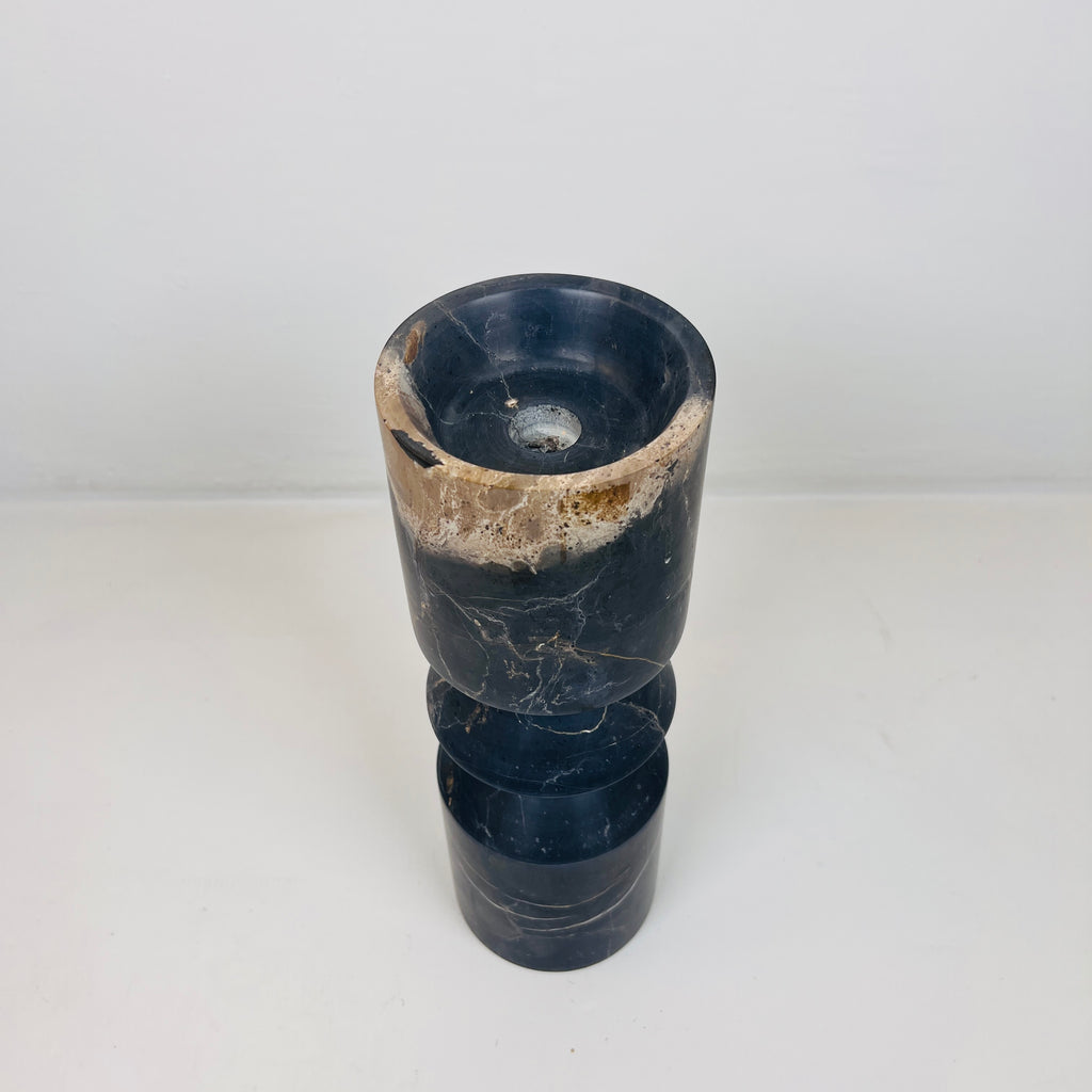 Bulged Disc Black Marked Marble Candle Stand