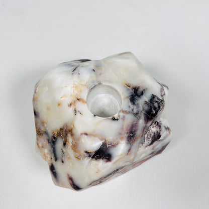 Organic Stone Candle Stand - Red & White