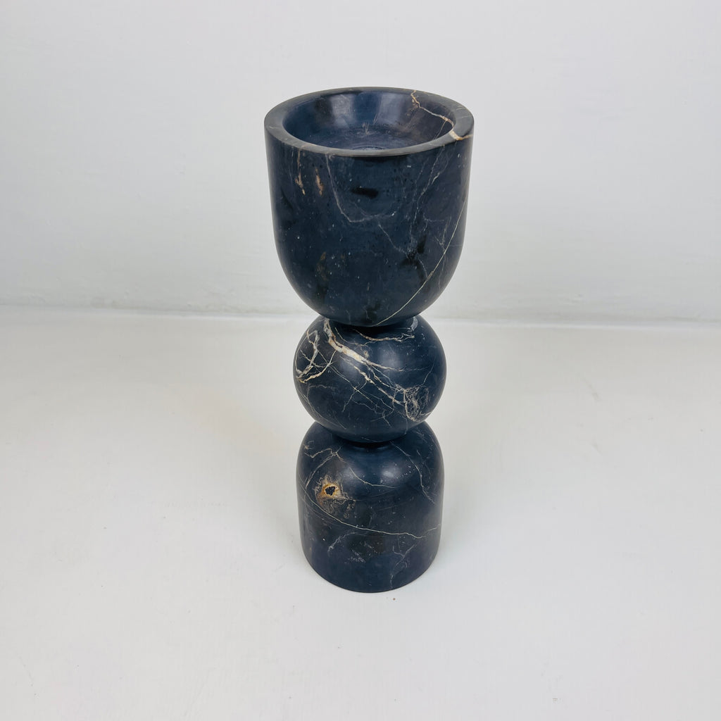 Bulged Ball Black Marble Candle Stand