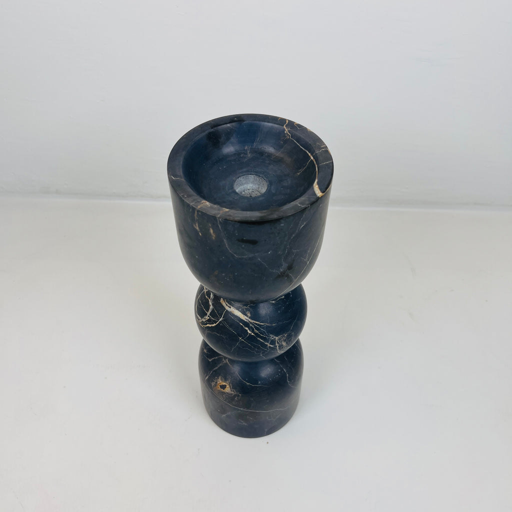 Bulged Ball Black Marble Candle Stand