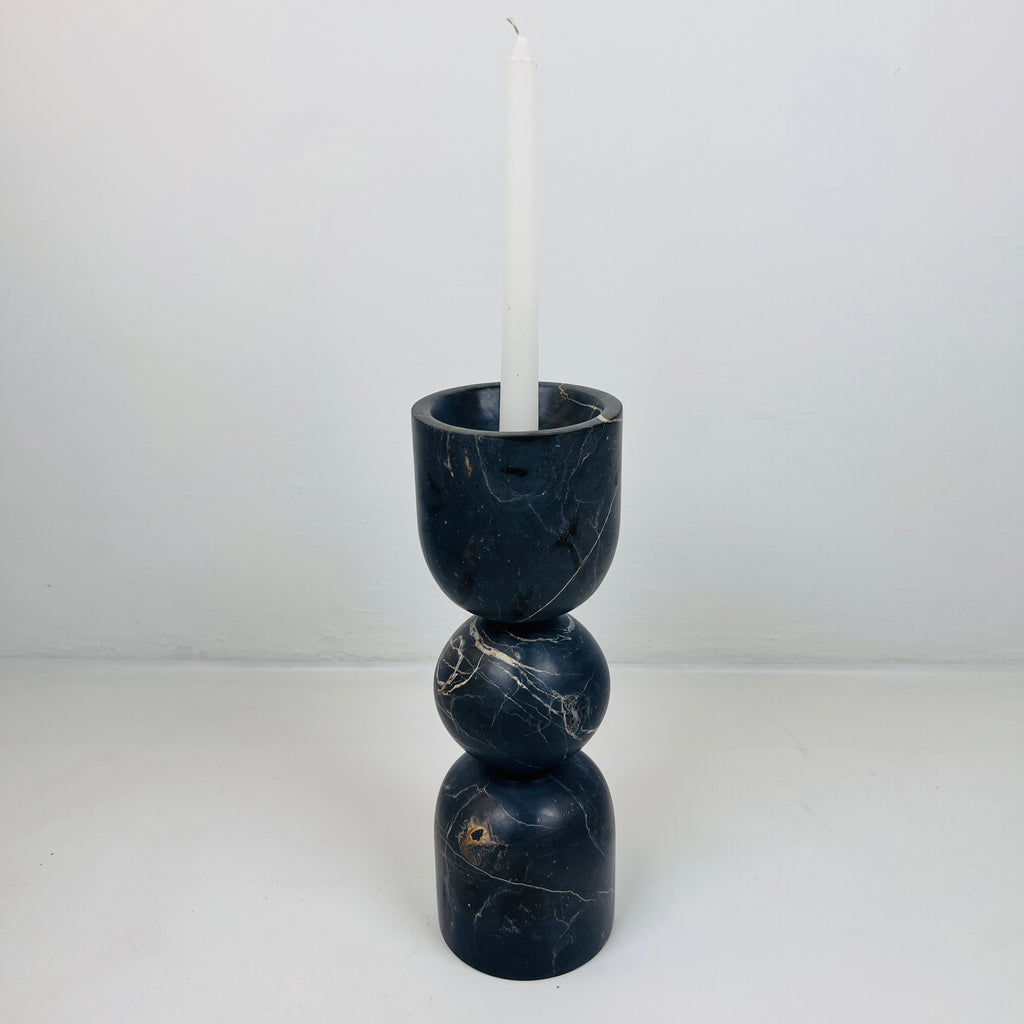 Bulged Ball Black Marble Candle Stand