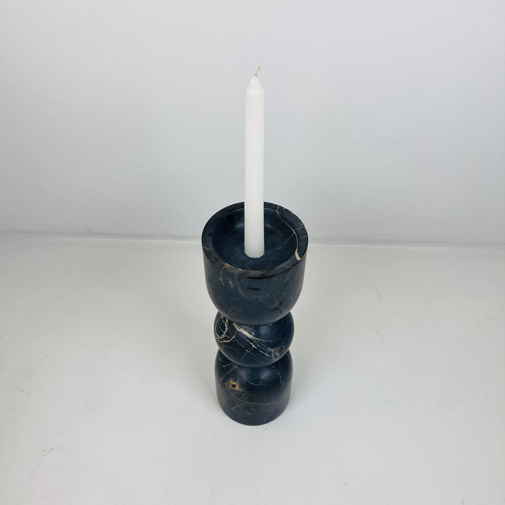 Bulged Ball Black Marble Candle Stand