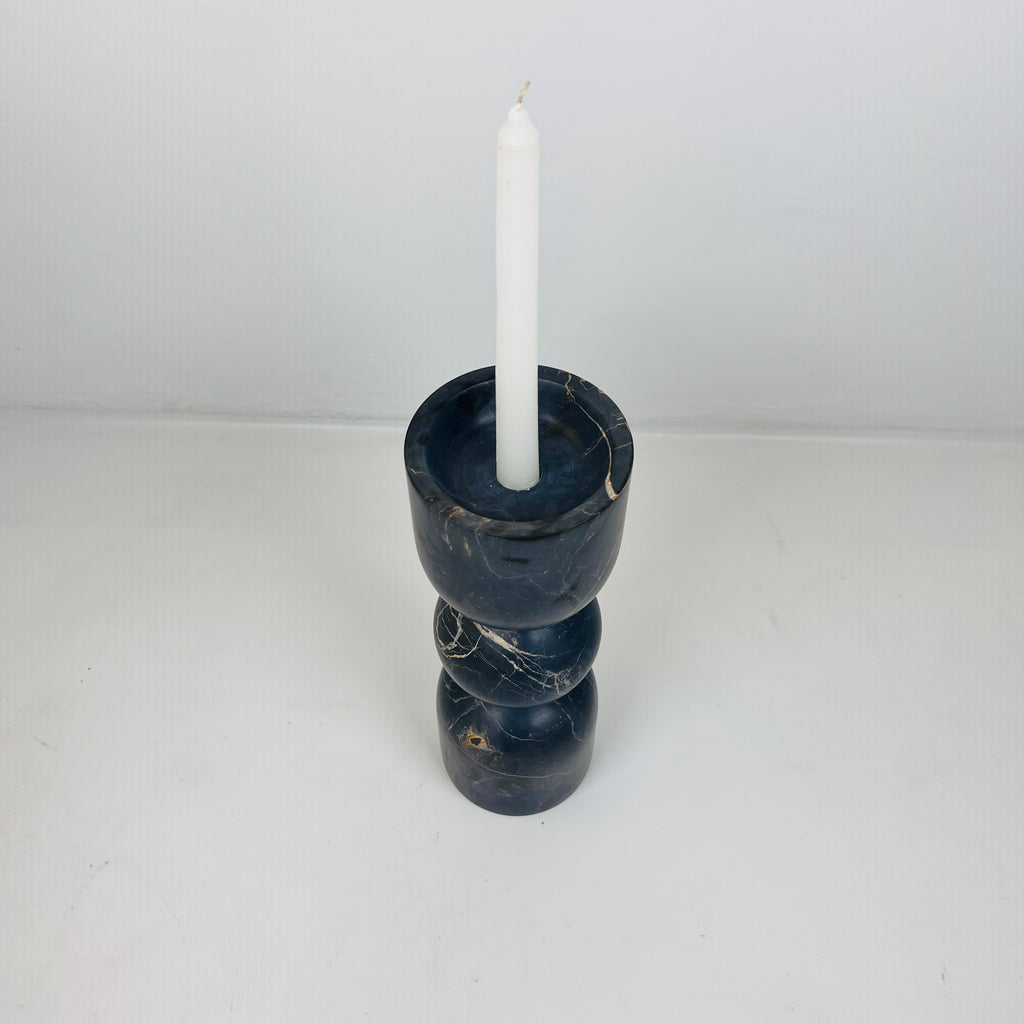 Bulged Ball Black Marble Candle Stand