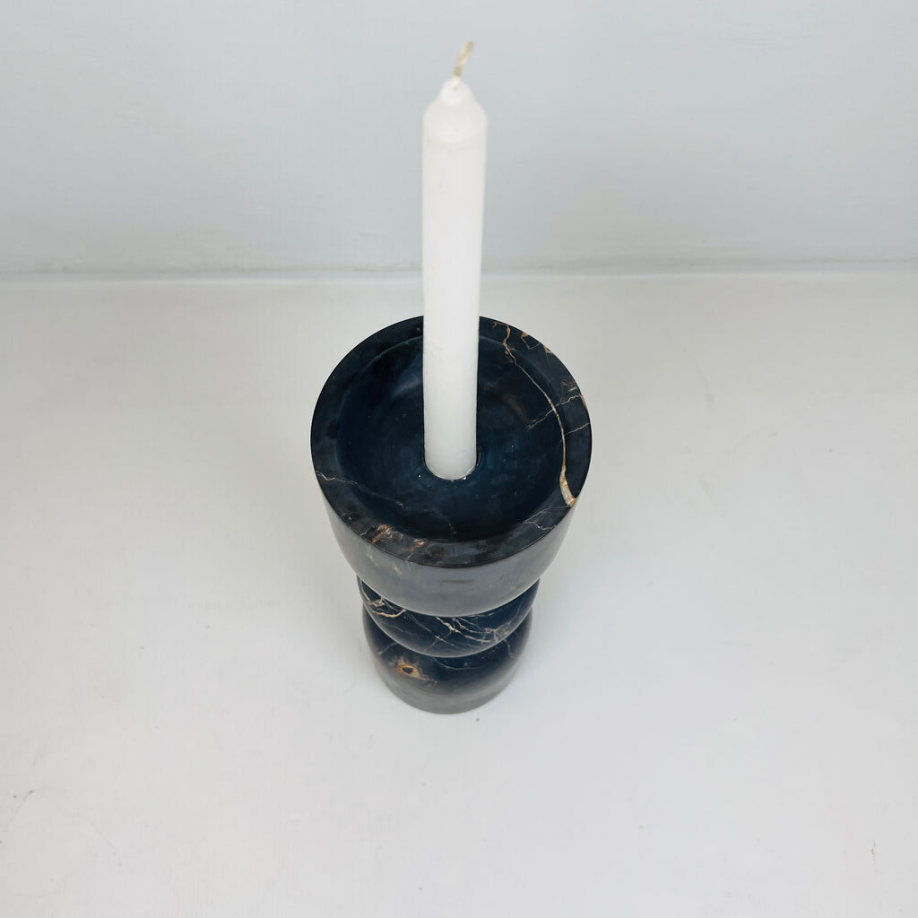 Bulged Ball Black Marble Candle Stand