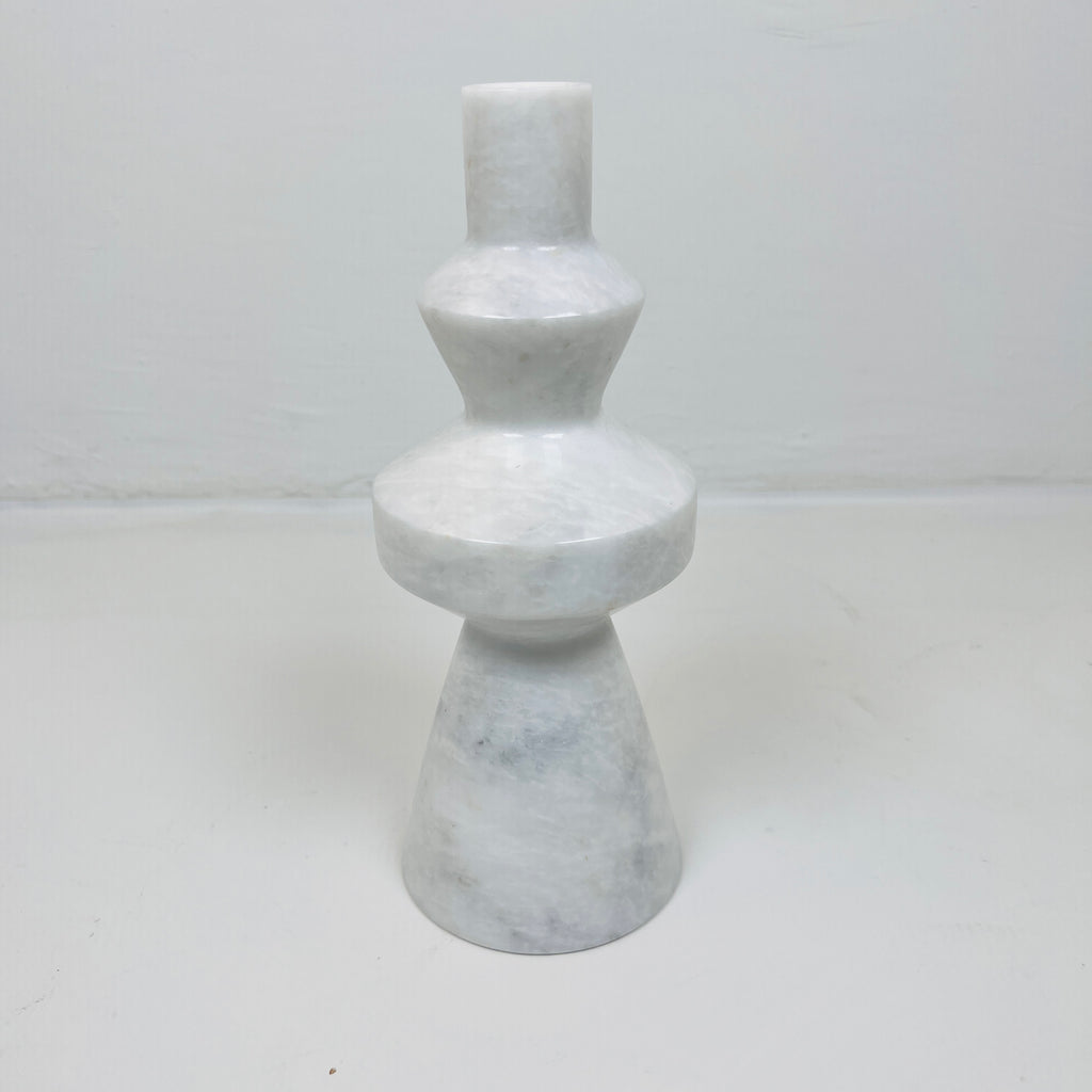 Saucer Bulged White Marble Candle Stand