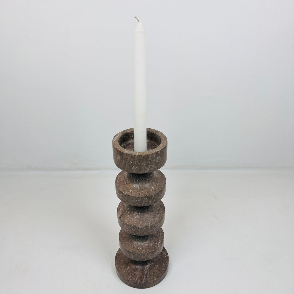 Stacked Disc Brown Marble Candle Stand (Medium)