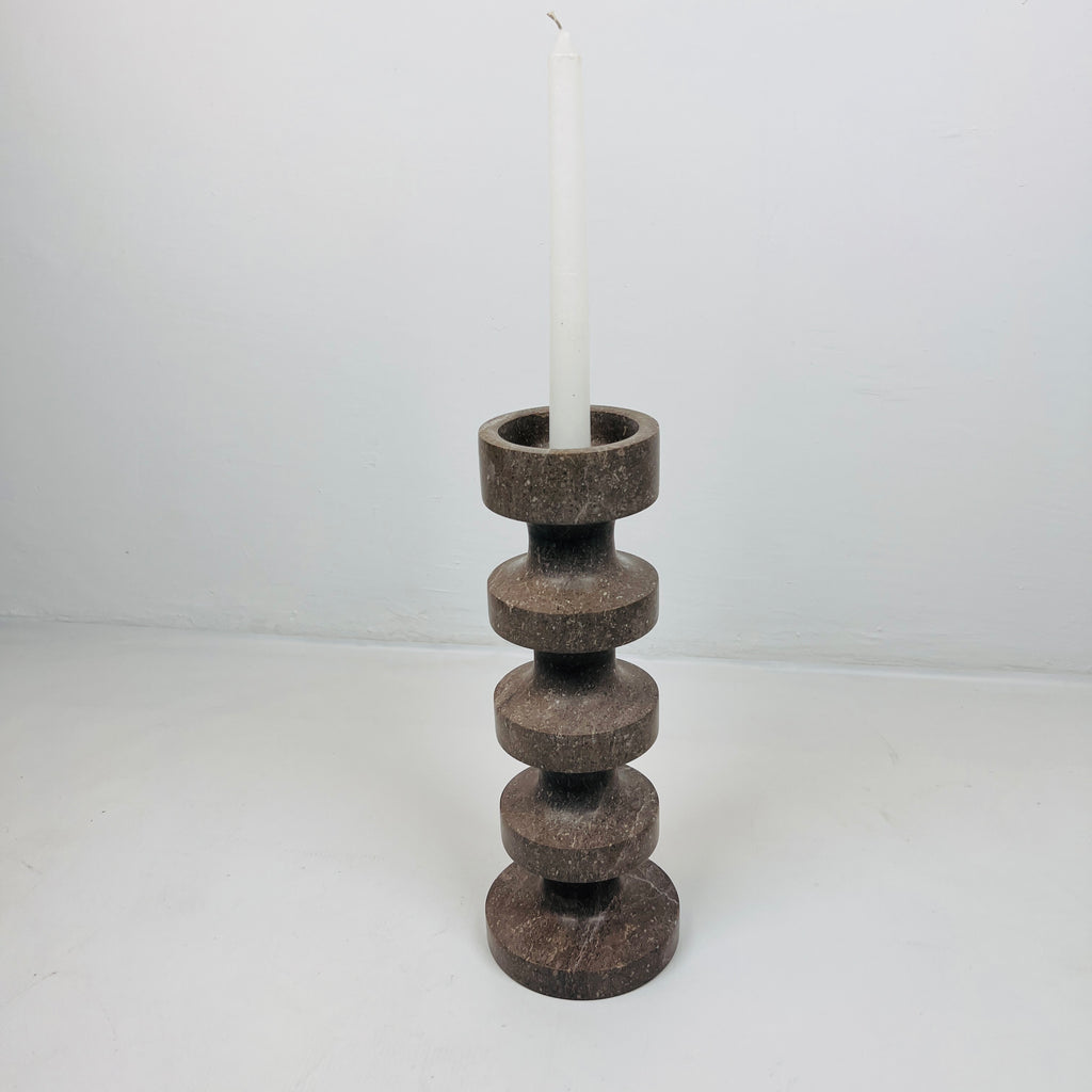 Stacked Disc Brown Marble Candle Stand (Medium)