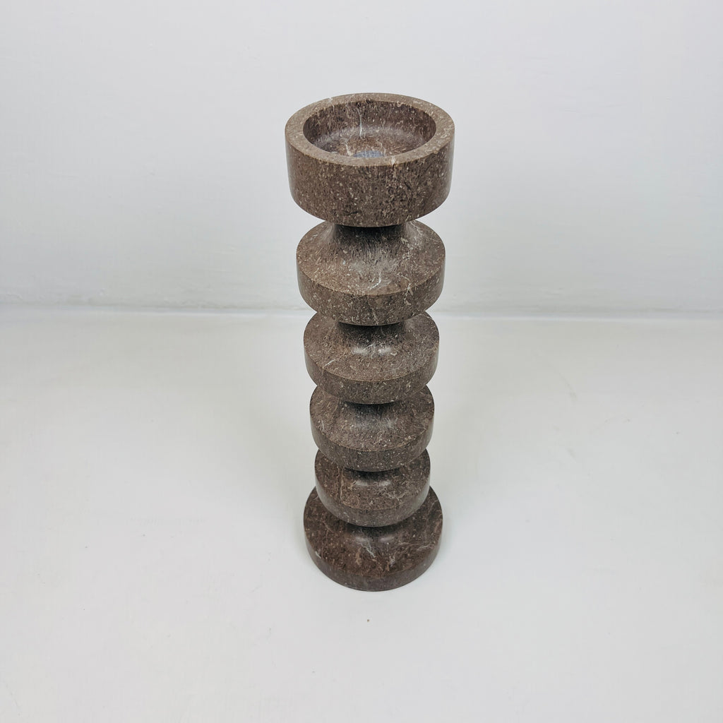 Stacked Disc Brown Marble Candle Stand (Large)