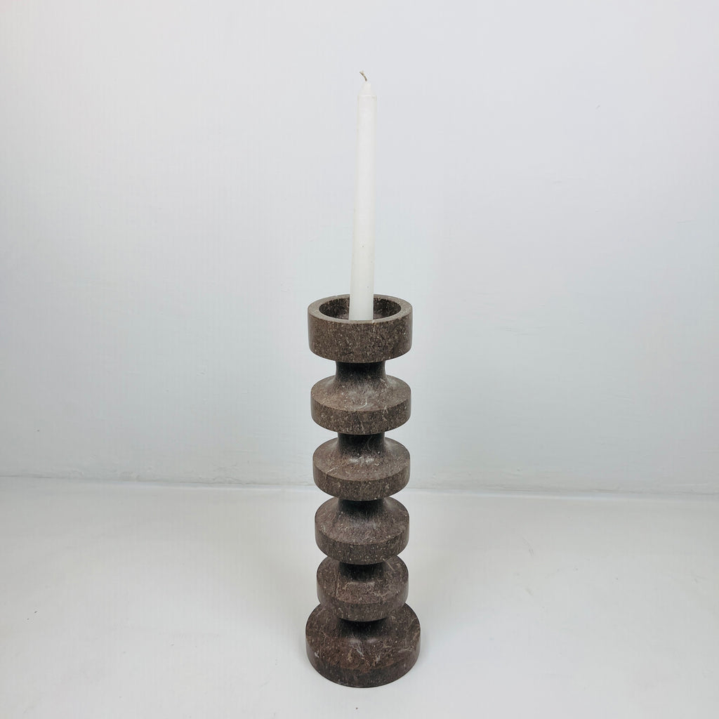 Stacked Disc Brown Marble Candle Stand (Large)